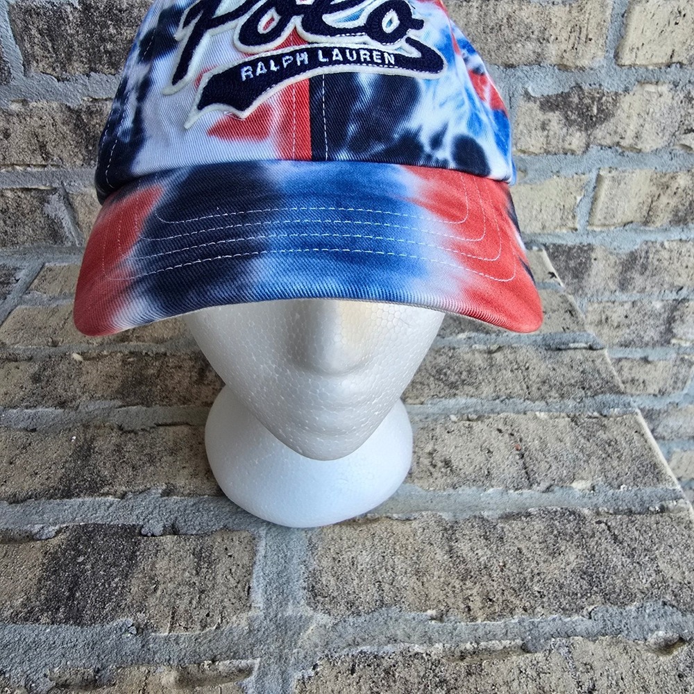 Polo Ralph Lauren Tie Dye Baseball Cap Red White Blue Embroidered Patch Hat OS